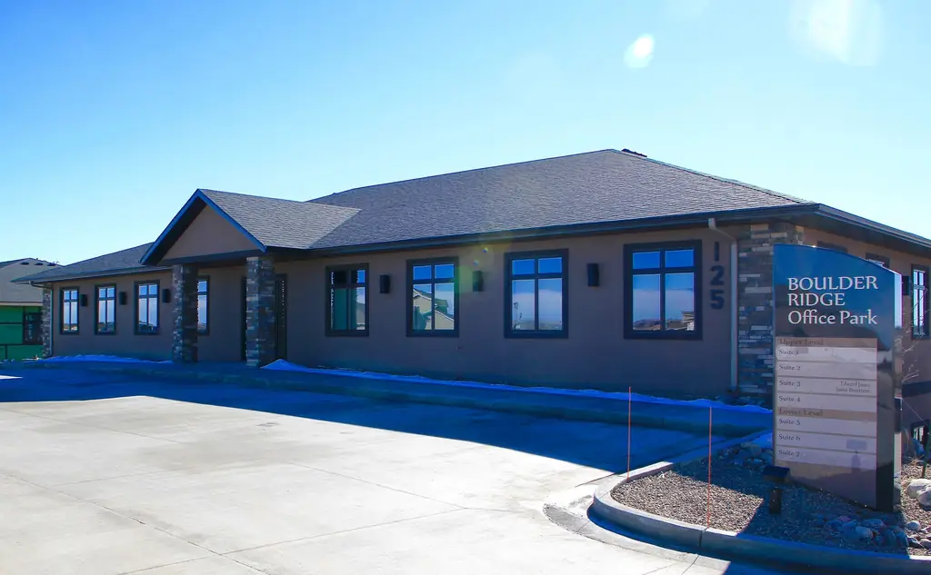 The Boulder Ridge Office Park building at 125 Slate Dr in Bismarck, North Dakota, on a clear winter day